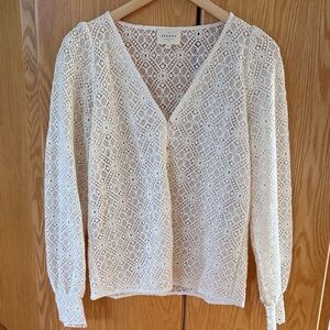 Sezane Cream Lace V-Neck Blouse